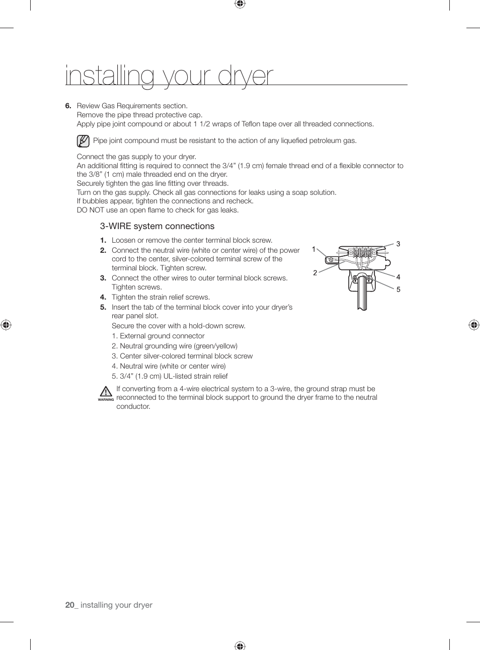 Installing your dryer | Samsung DV431AG User Manual | Page 20 / 120