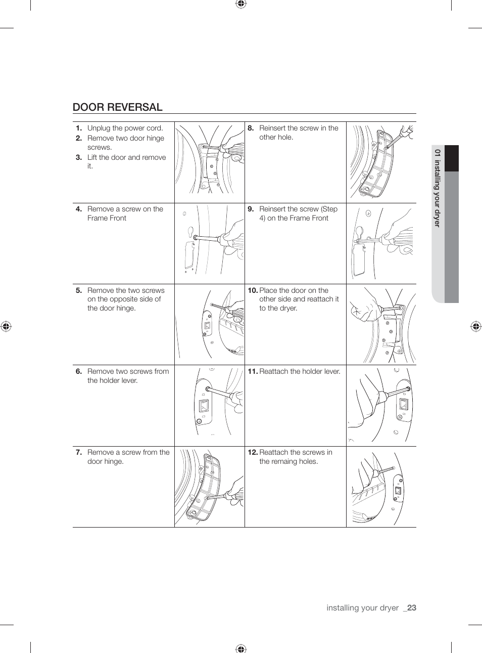 Door reversal | Samsung DV431AG User Manual | Page 23 / 120