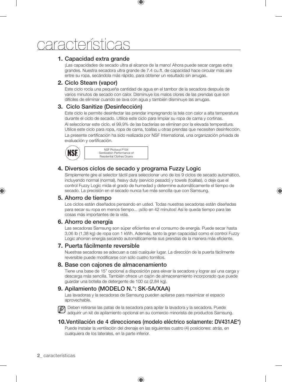Características | Samsung DV431AG User Manual | Page 42 / 120