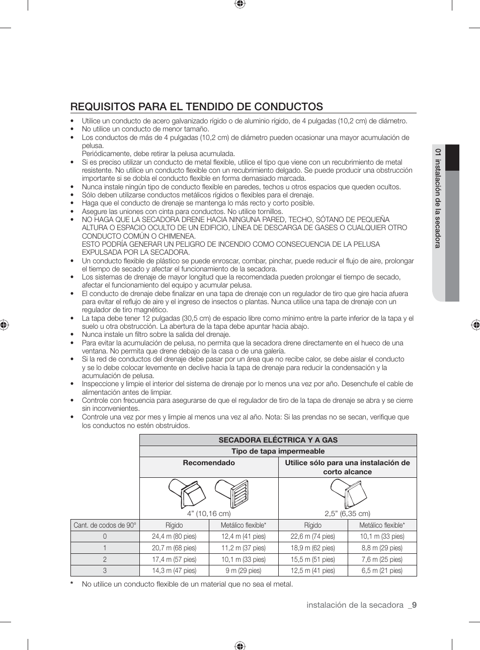Requisitos para el tendido de conductos | Samsung DV431AG User Manual | Page 49 / 120