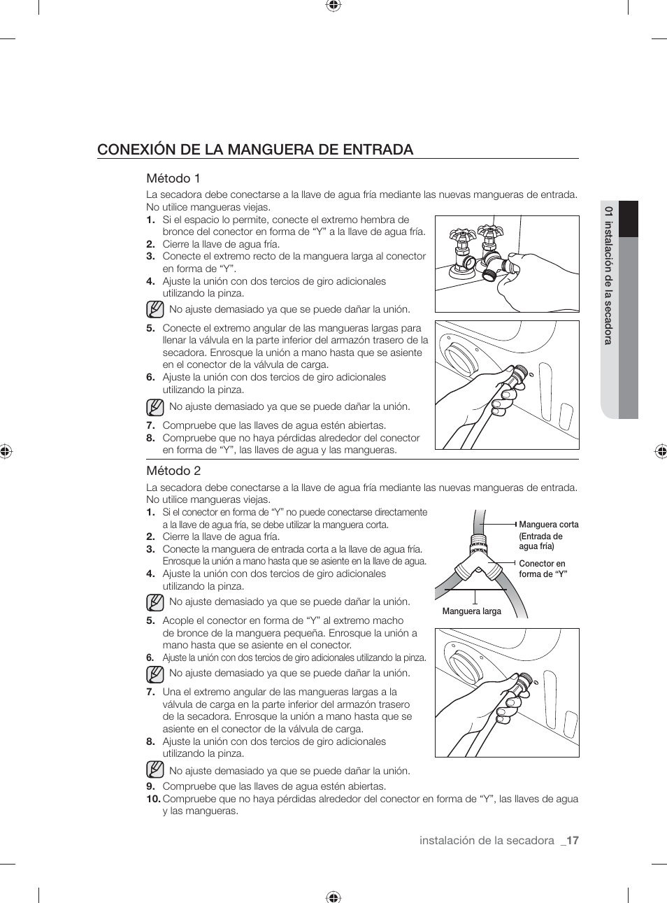 Conexión de la manguera de entrada | Samsung DV431AG User Manual | Page 57 / 120