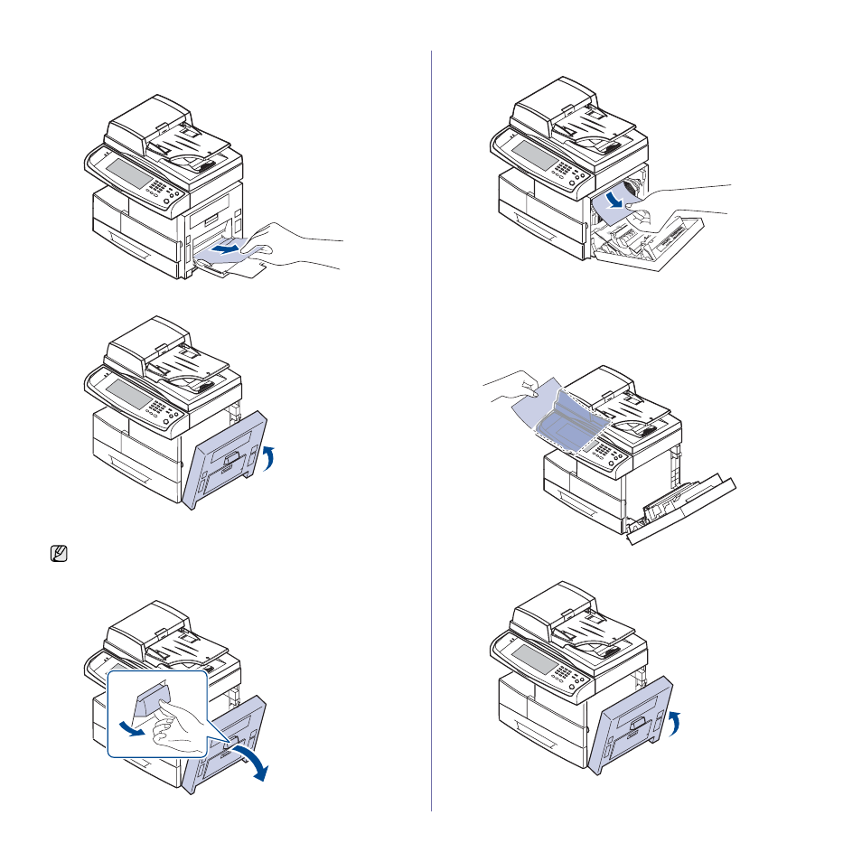 In the multi-purpose tray, In the fuser area or around the toner cartridge, In the paper exit area | Samsung SCX-6545N User Manual | Page 107 / 190