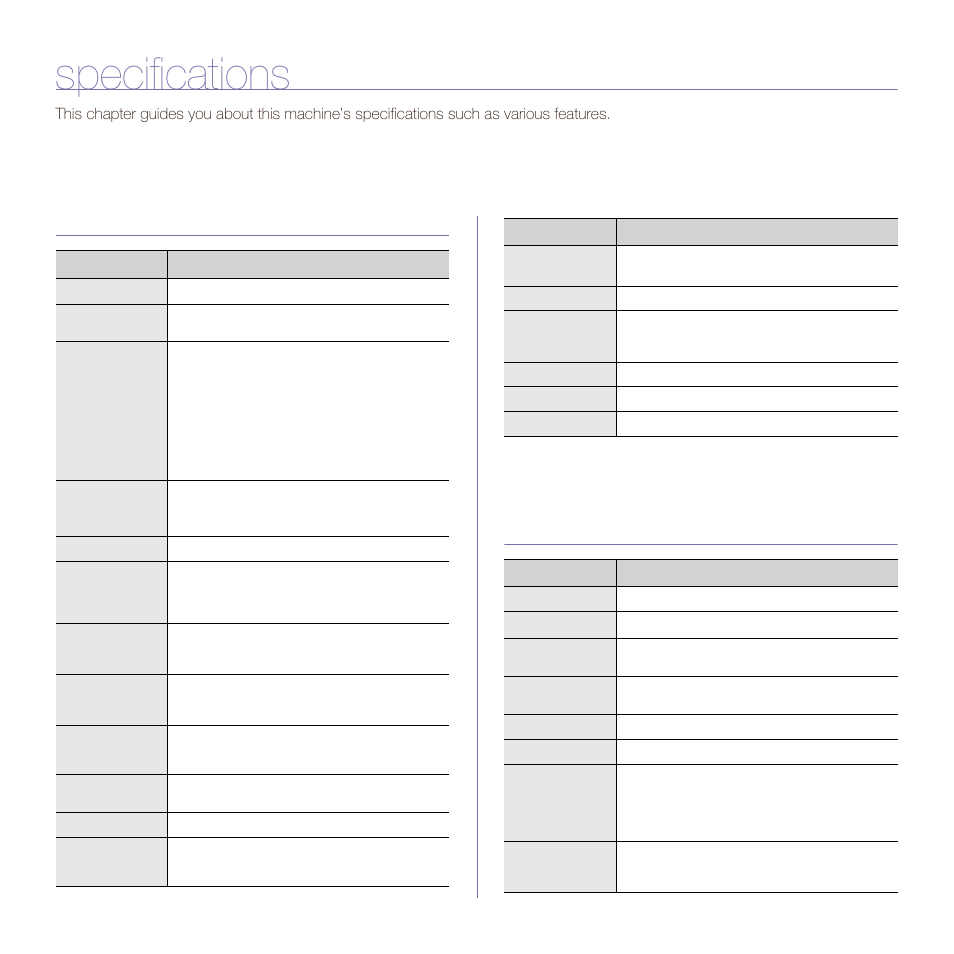 Specifications, General specifications, Printer specifications | General specifications printer specifications | Samsung SCX-6545N User Manual | Page 127 / 190