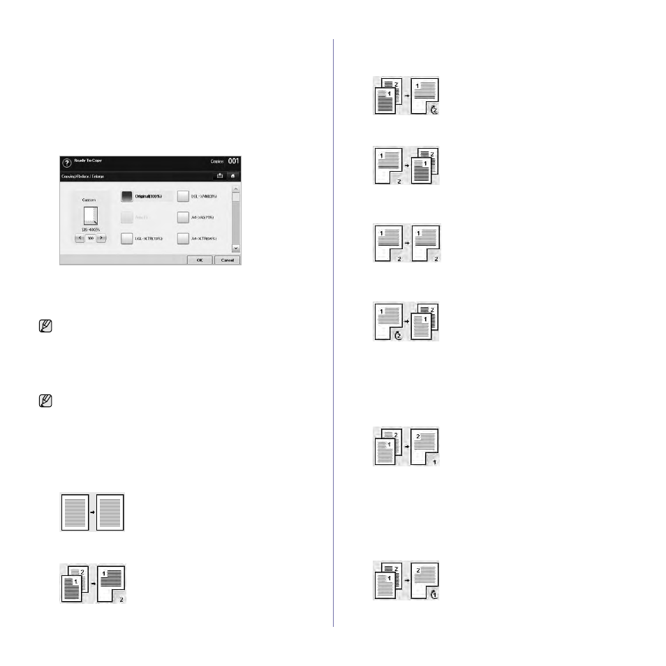 Reducing or enlarging copies, Copying on both sides of originals (duplex), Copying on both sides of originals | Samsung SCX-6545N User Manual | Page 44 / 190