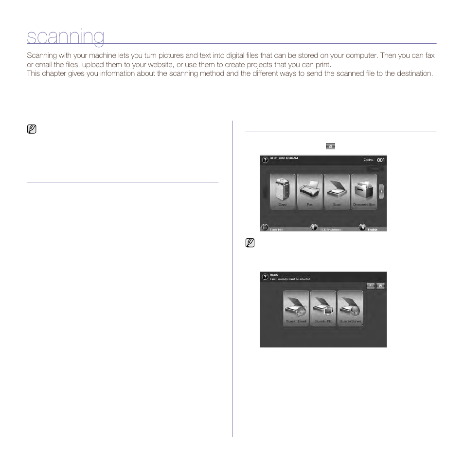 Scanning, Scanning basics, Understanding the scan screen | Understanding the sca | Samsung SCX-6545N User Manual | Page 51 / 190