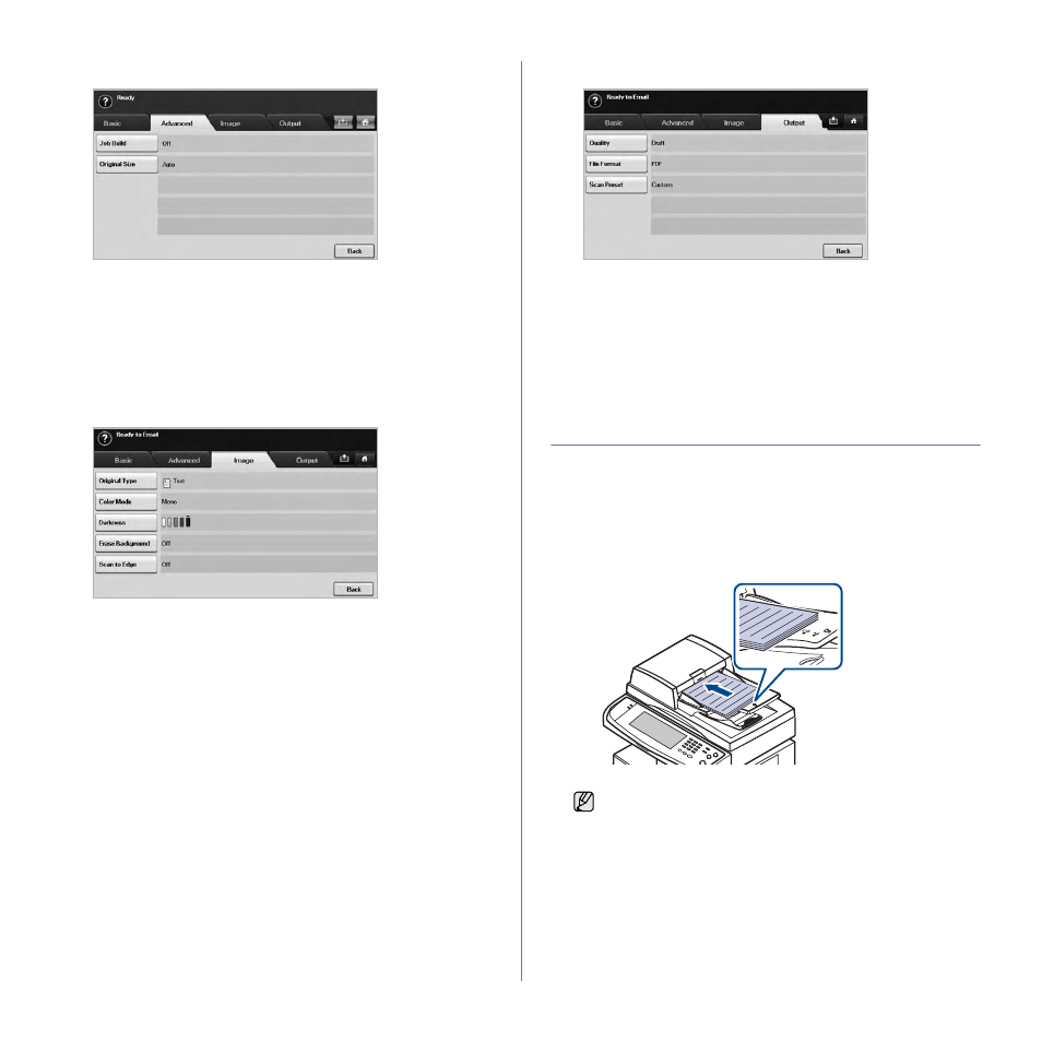 Advanced tab, Image tab, Output tab | Scanning originals and sending through email (scan | Samsung SCX-6545N User Manual | Page 53 / 190
