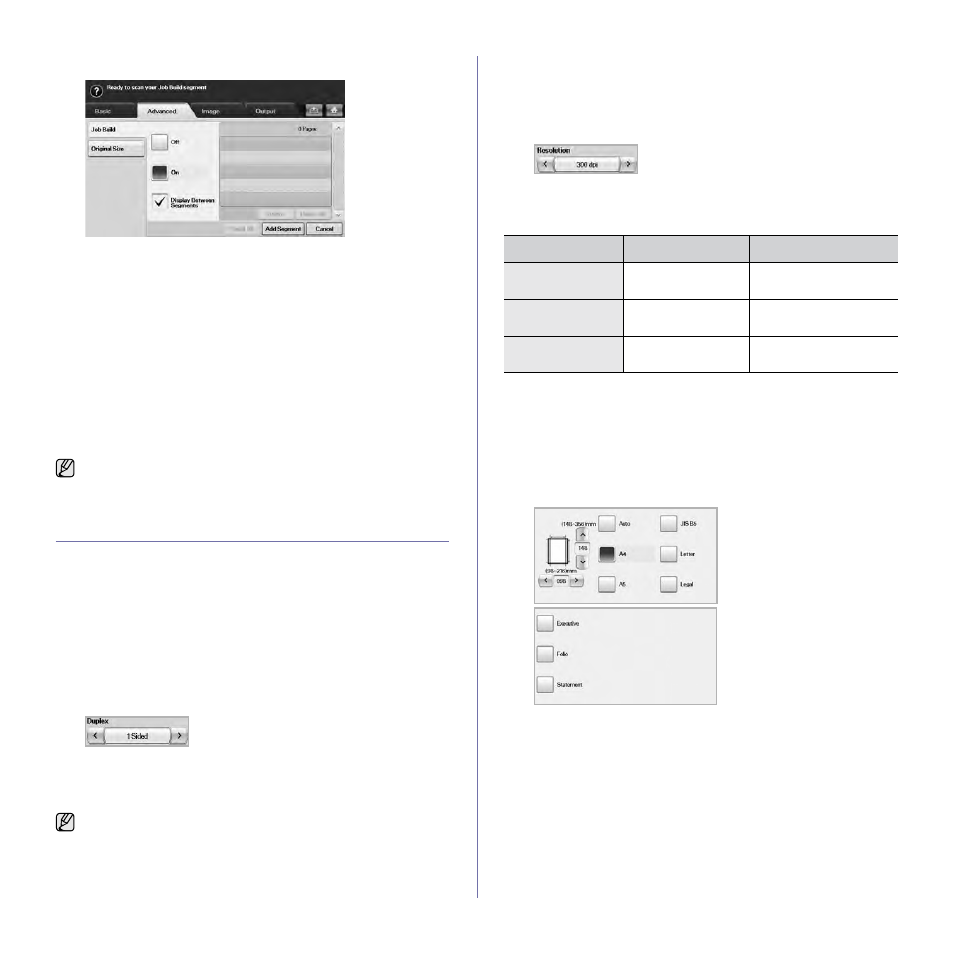 Changing the scan feature settings, Duplex, Resolution | Original size | Samsung SCX-6545N User Manual | Page 58 / 190