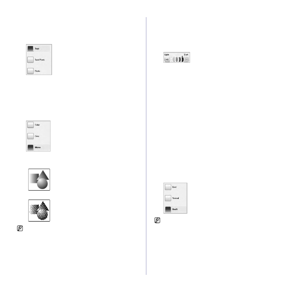 Original type, Color mode, Darkness | Erase background, Scan to edge, Quality | Samsung SCX-6545N User Manual | Page 59 / 190