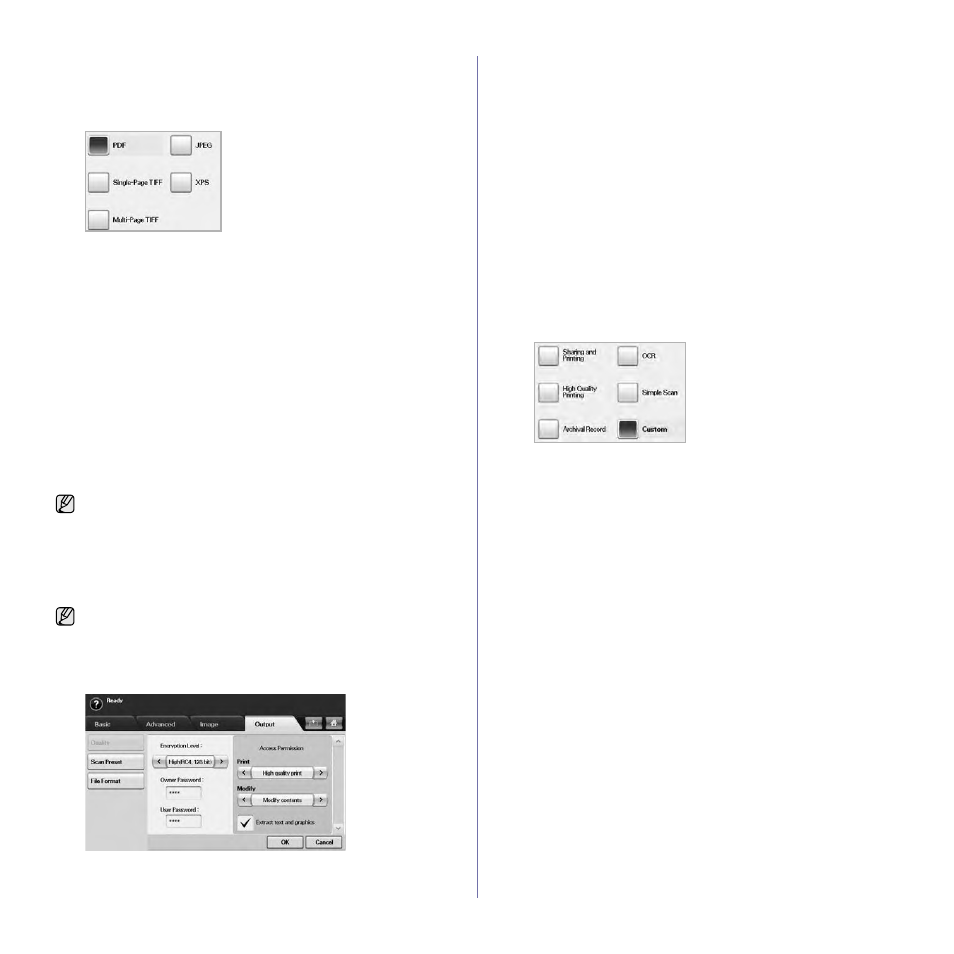 File format, Pdf encryption, Scan preset | Samsung SCX-6545N User Manual | Page 60 / 190