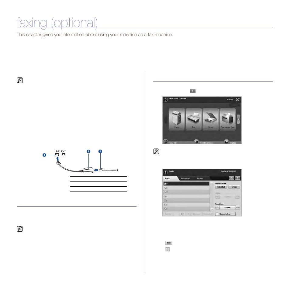 Faxing (optional), Preparing to fax, Understanding the fax screen | Basic tab | Samsung SCX-6545N User Manual | Page 62 / 190
