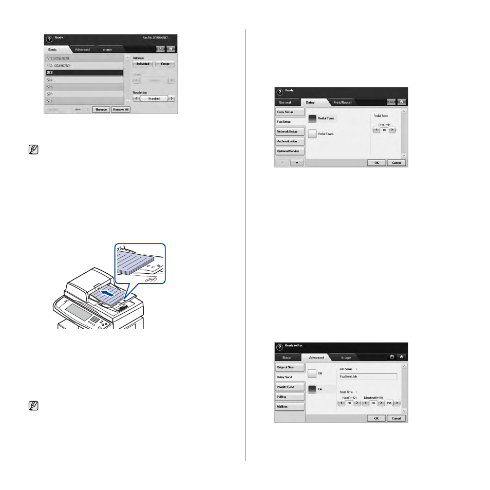 Sending a fax manually (on hook dial), Automatic resending, Redialing the last number | Delaying a fax transmission, Sending a fax manually ( on | Samsung SCX-6545N User Manual | Page 64 / 190