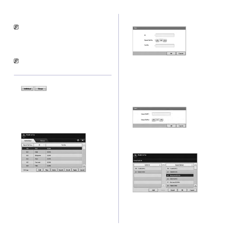 Color mode, Setting up a fax phonebook, Storing individual fax numbers (speed dial no.) | Storing group fax numbers (group no.), Storing individual fax numbers, Storing group fax numbers ( g | Samsung SCX-6545N User Manual | Page 67 / 190