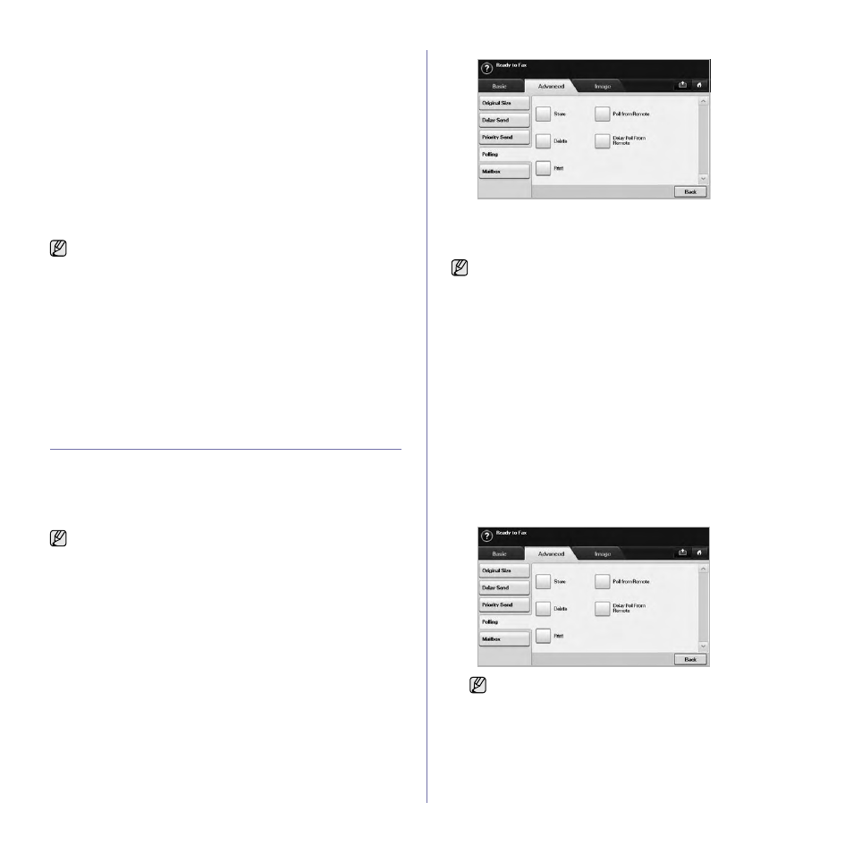 Using the polling option, Storing the originals for polling, Printing (deleting) the polling document | Polling a remote fax, Setting up a fax phonebook using | Samsung SCX-6545N User Manual | Page 68 / 190