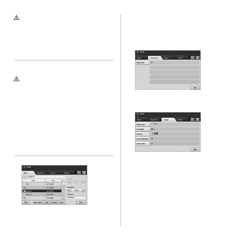 Scanning to an usb memory device, Scanning, Scan to usb | Basic tab, Advanced tab, Image tab | Samsung SCX-6545N User Manual | Page 74 / 190