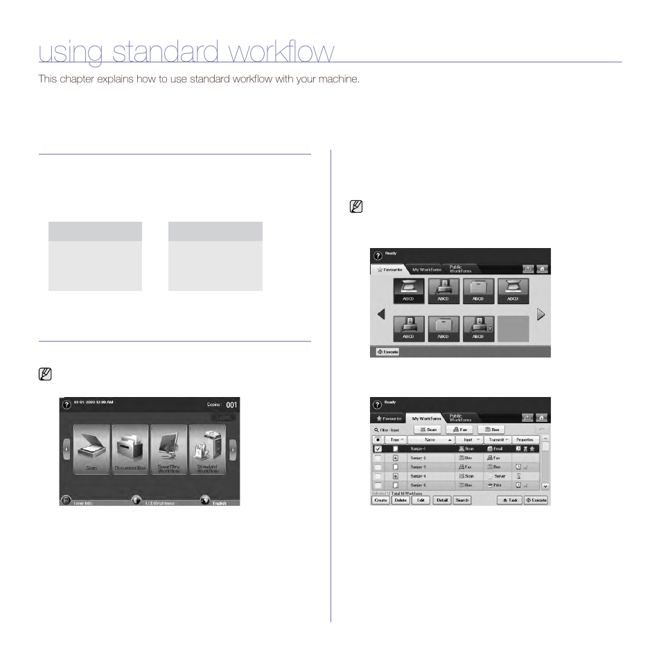 Using standard workflow, About standard workflow, Understanding the standard workflow screen | Workflow screen, About stan, Understanding the st | Samsung SCX-6545N User Manual | Page 81 / 190