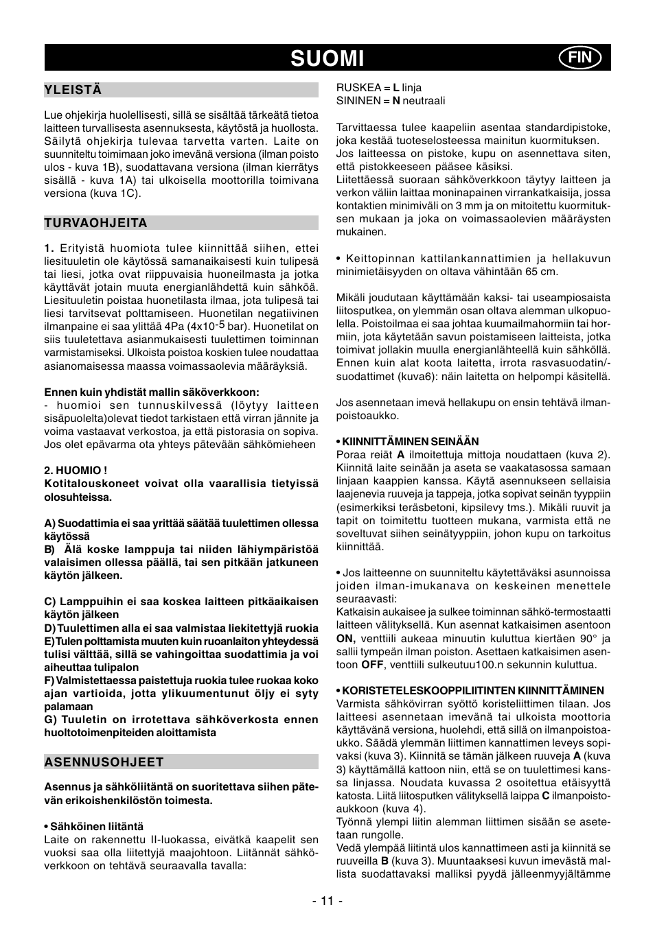 Suomi | Ardo CN60inox User Manual | Page 11 / 28