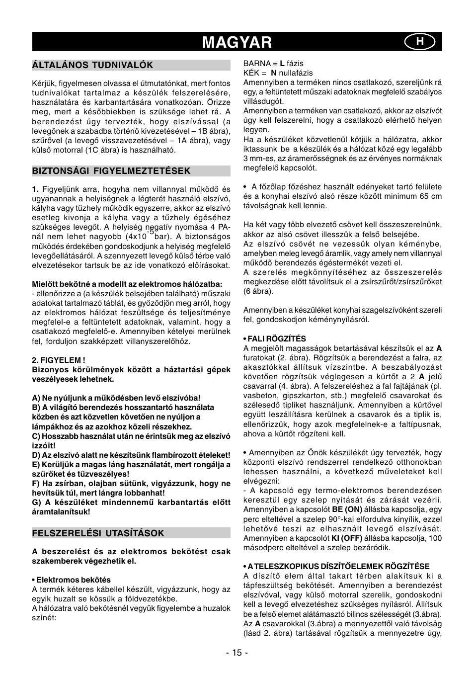 Magyar | Ardo CN60inox User Manual | Page 15 / 28
