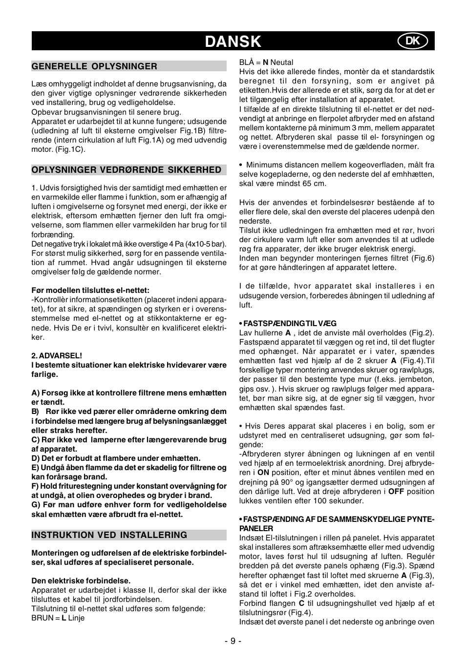 Dansk | Ardo CN60inox User Manual | Page 9 / 28