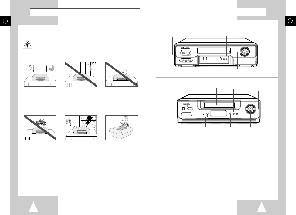 Rew f.f, Front view of the vcr, Safety instructions | Samsung SV-262B User Manual | Page 4 / 25