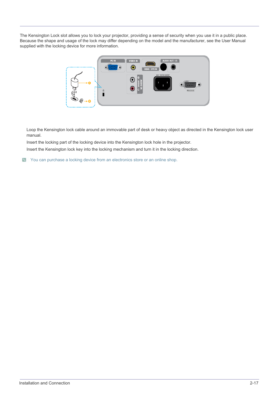 17 kensington lock slot, Kensington lock slot -17 | Samsung SPH SP-M220 User Manual | Page 33 / 60