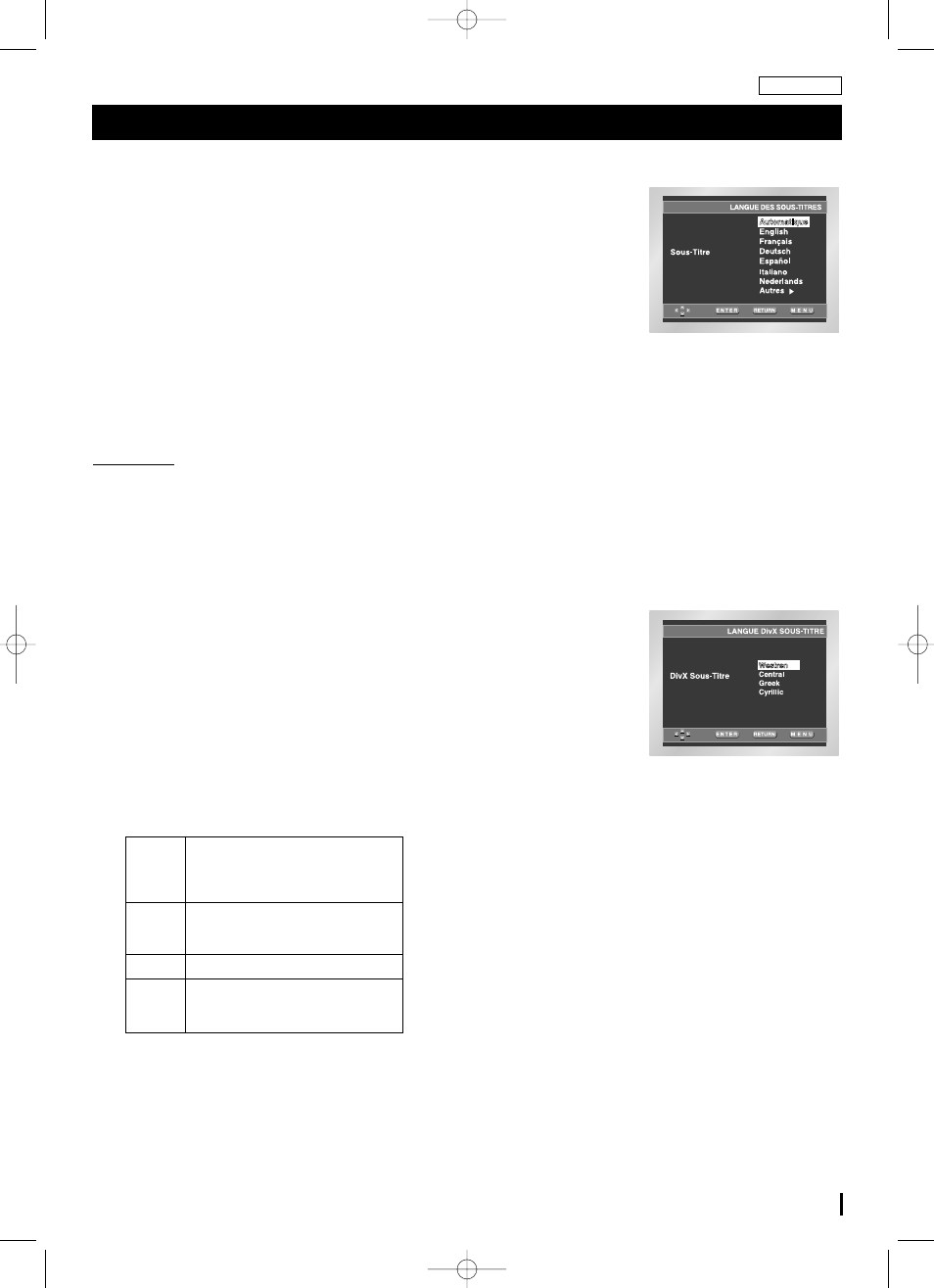 Configuration des options de langue | Samsung DVD-L70A User Manual | Page 25 / 101