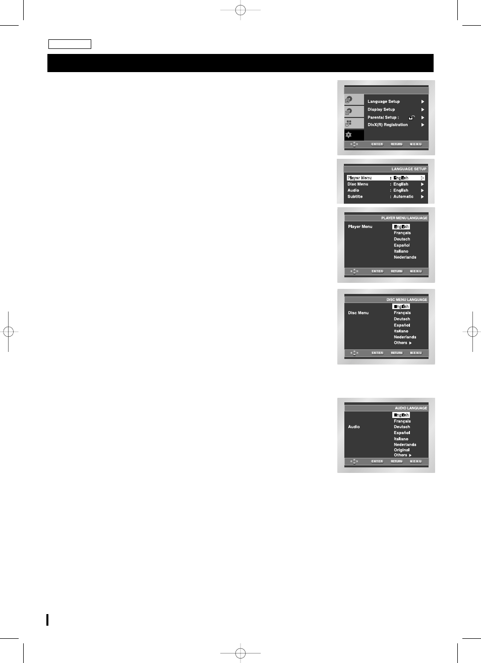 Setting up the language features | Samsung DVD-L70A User Manual | Page 92 / 101