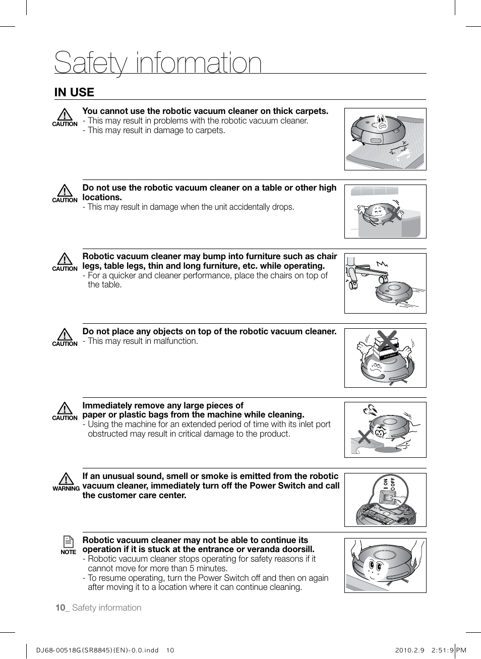 Safety information | Samsung SR8845 User Manual | Page 10 / 48