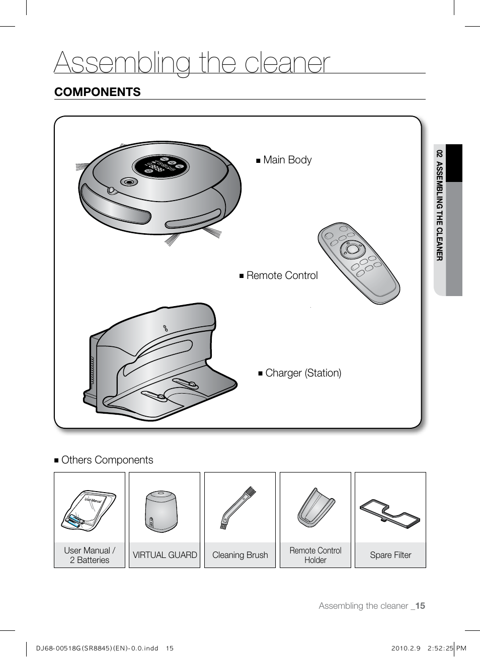 Assembling the cleaner, Components | Samsung SR8845 User Manual | Page 15 / 48