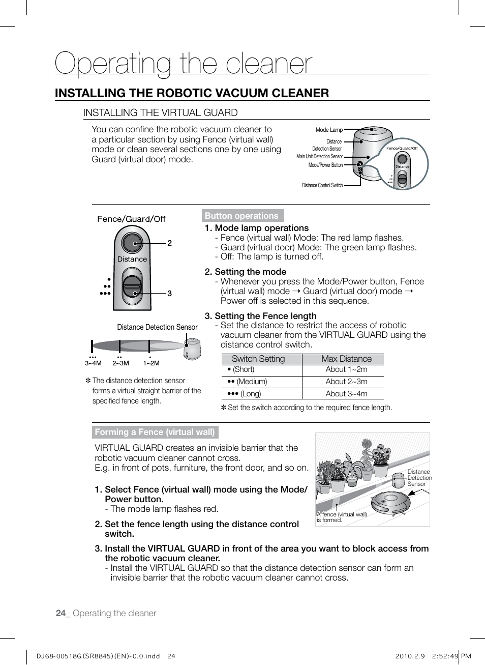 Operating the cleaner, Installing the robotic vacuum cleaner | Samsung SR8845 User Manual | Page 24 / 48