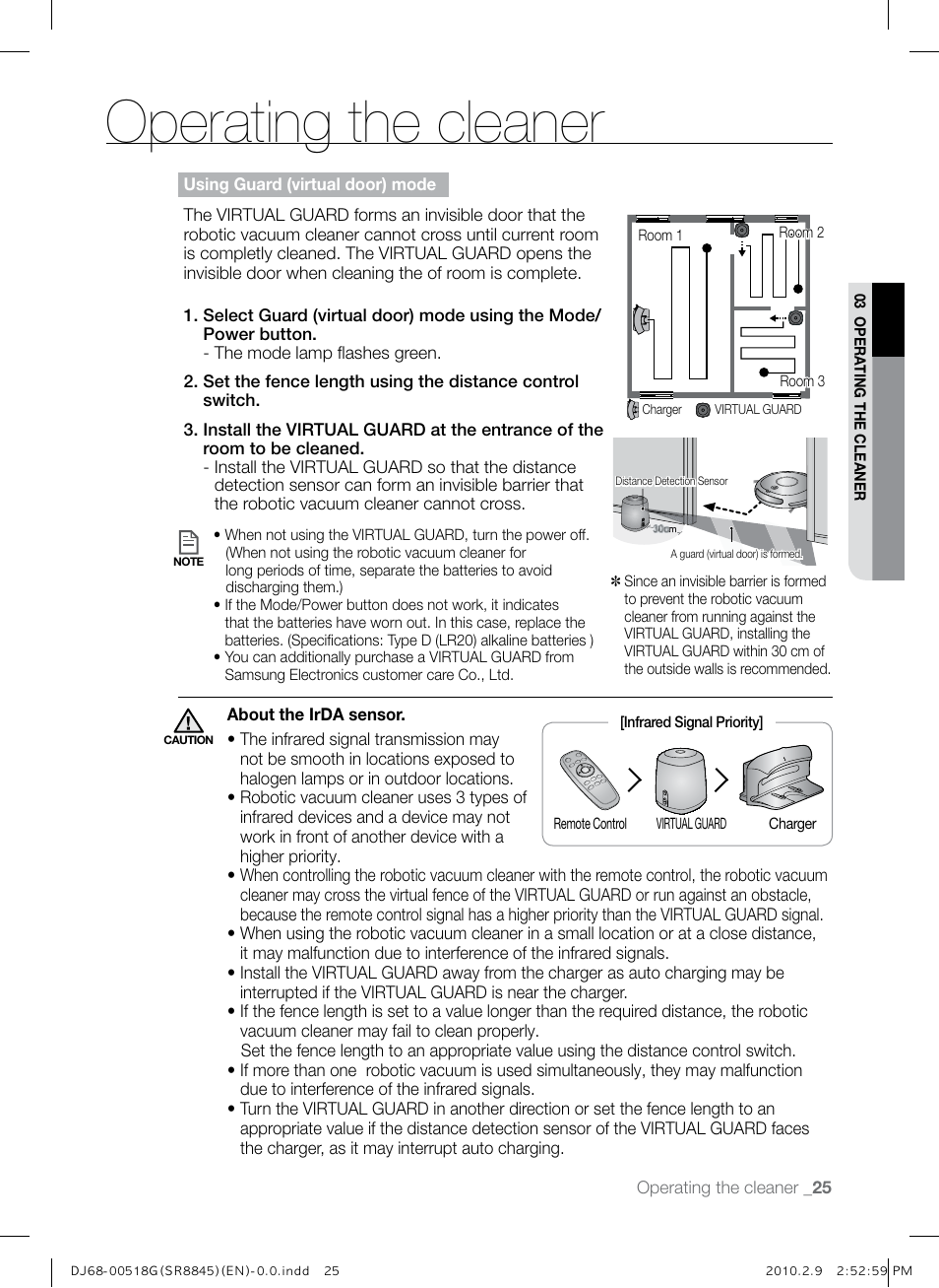 Operating the cleaner | Samsung SR8845 User Manual | Page 25 / 48