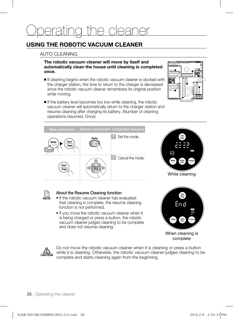 Operating the cleaner, Using the robotic vacuum cleaner | Samsung SR8845 User Manual | Page 28 / 48