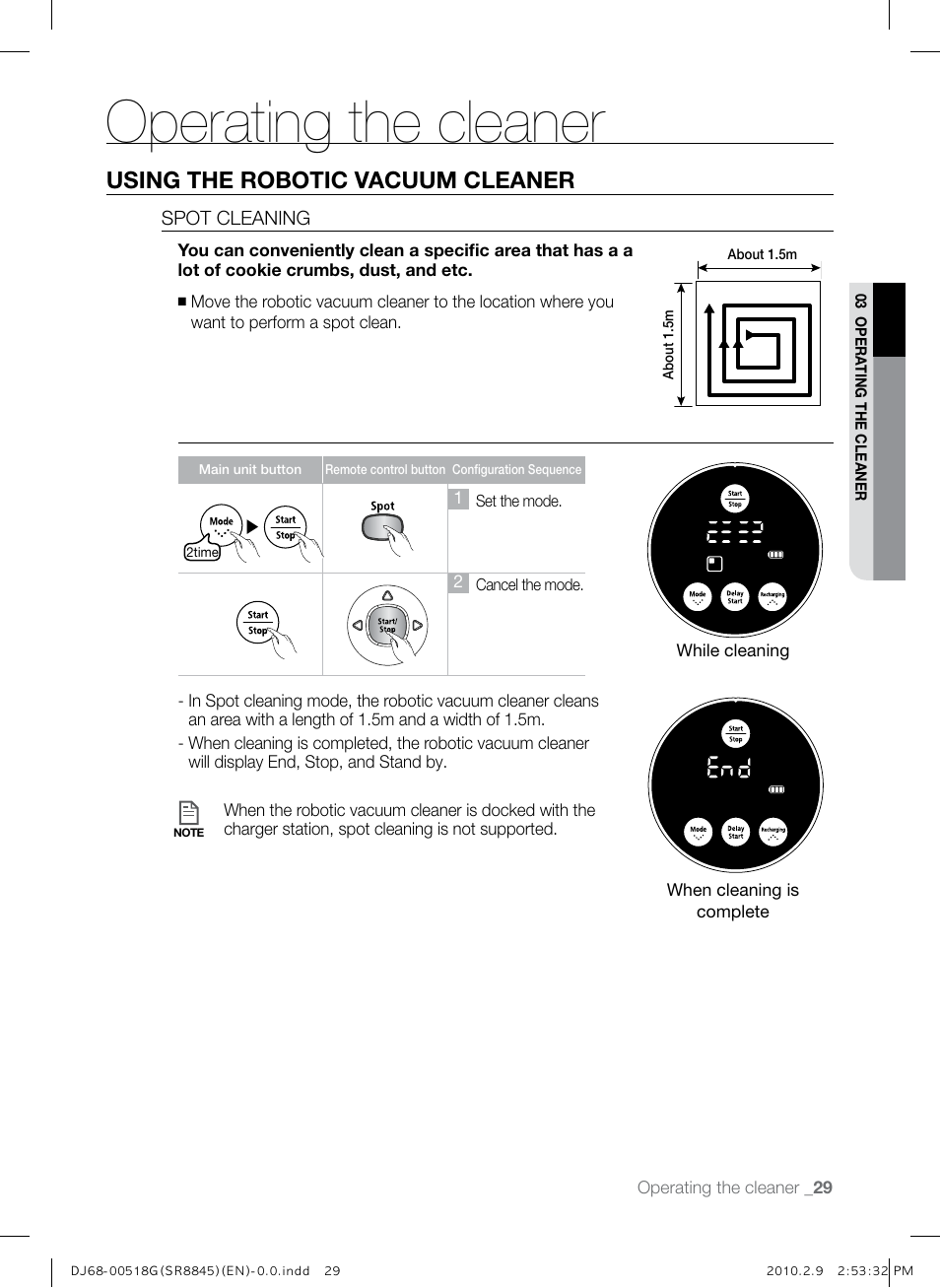 Operating the cleaner, Using the robotic vacuum cleaner | Samsung SR8845 User Manual | Page 29 / 48