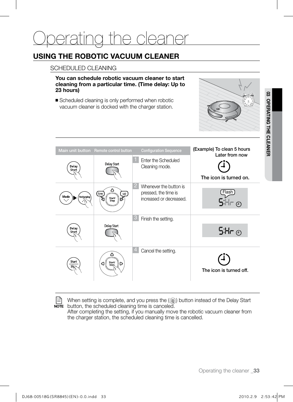 Operating the cleaner, Using the robotic vacuum cleaner, 기존 33페이지 삭제하고 32페이지 이동 | Samsung SR8845 User Manual | Page 33 / 48