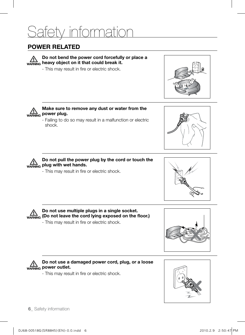 Safety information, Power related | Samsung SR8845 User Manual | Page 6 / 48