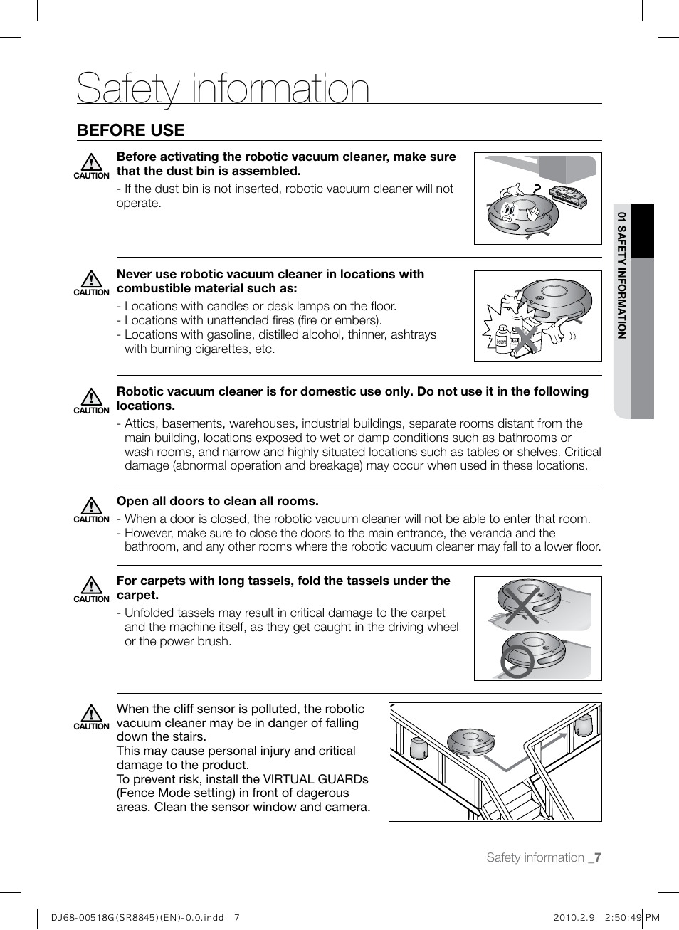 Safety information, Before use | Samsung SR8845 User Manual | Page 7 / 48