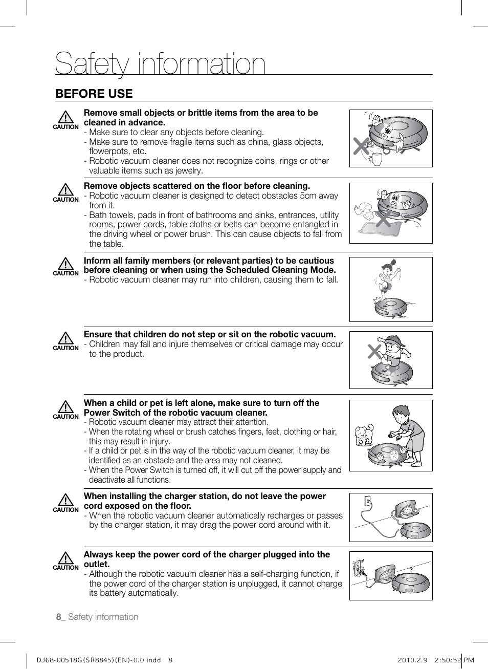 Safety information, Before use | Samsung SR8845 User Manual | Page 8 / 48