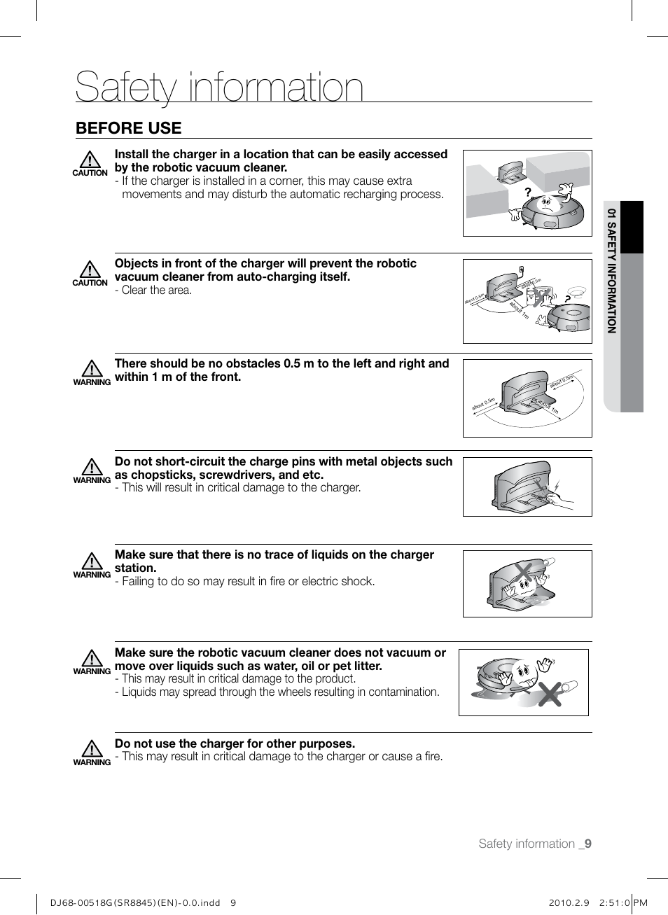 Safety information, Before use | Samsung SR8845 User Manual | Page 9 / 48