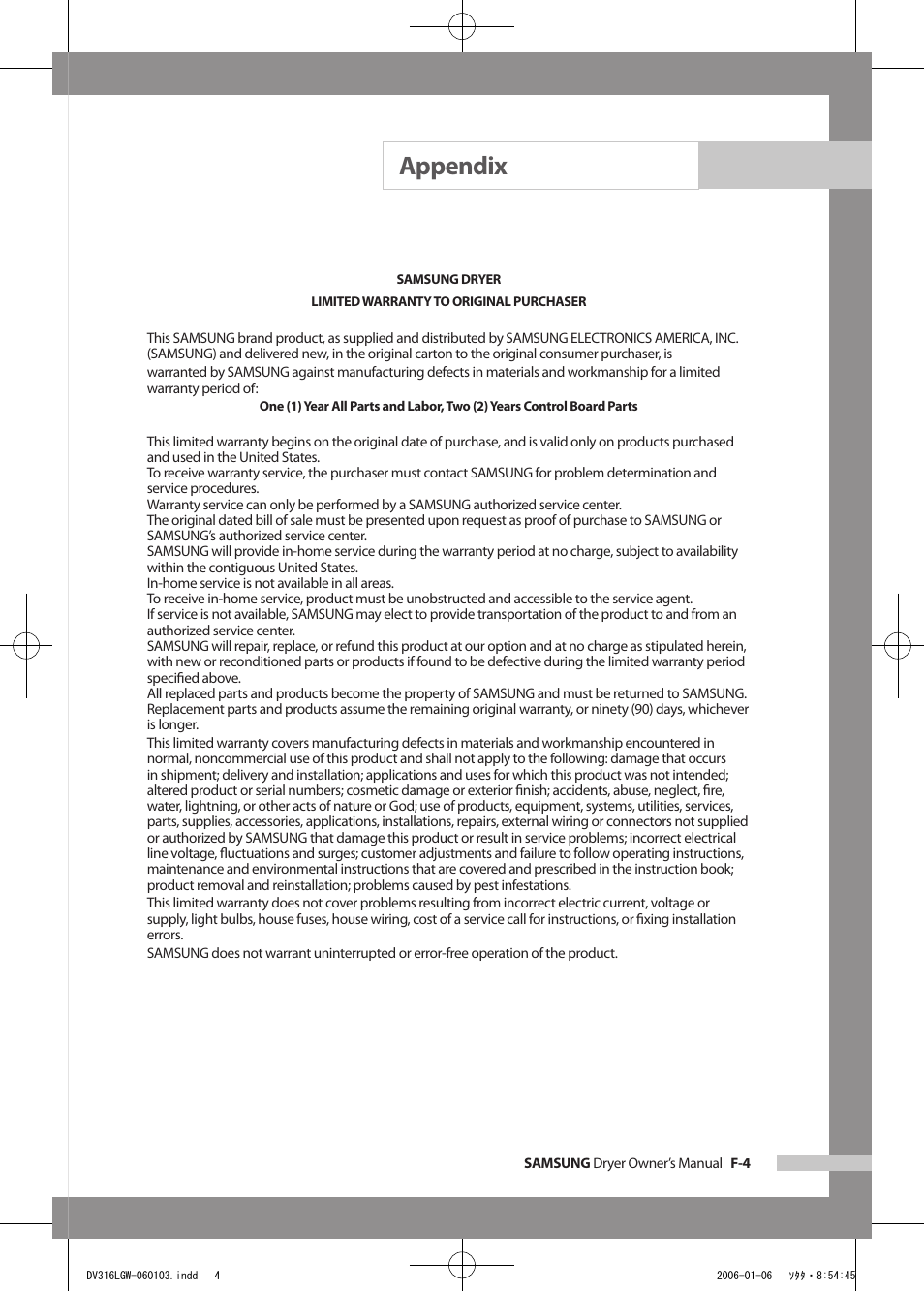 Appendix | Samsung DV317AGS User Manual | Page 29 / 32