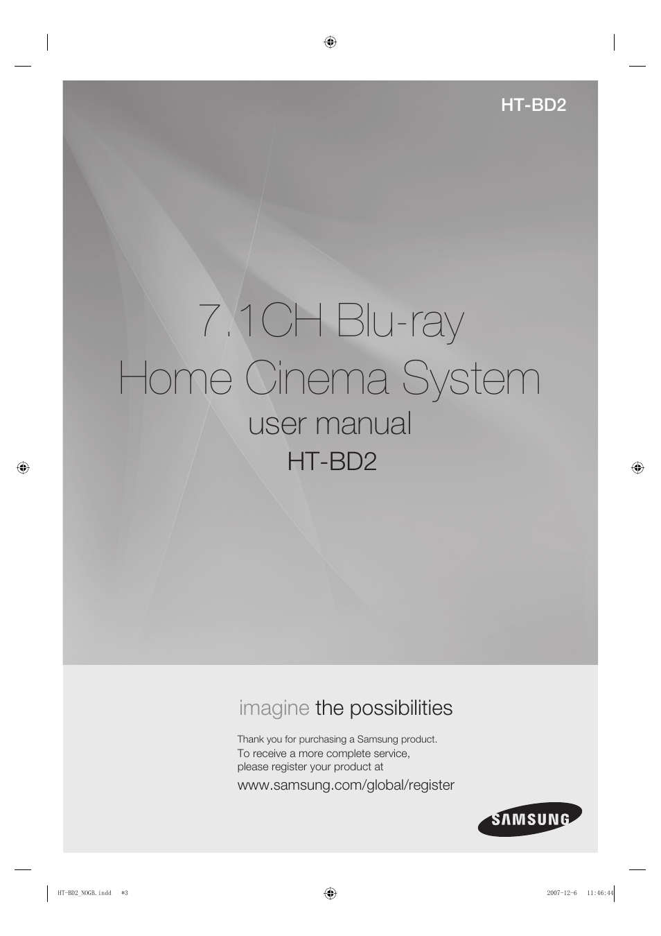 1ch blu-ray home cinema system, User manual, Ht-bd2 | Samsung AH68-02019K User Manual | Page 2 / 71