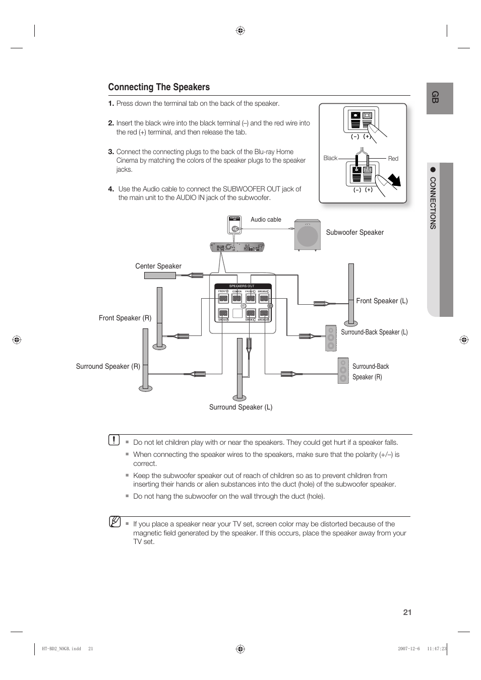 Connecting the speakers | Samsung AH68-02019K User Manual | Page 22 / 71