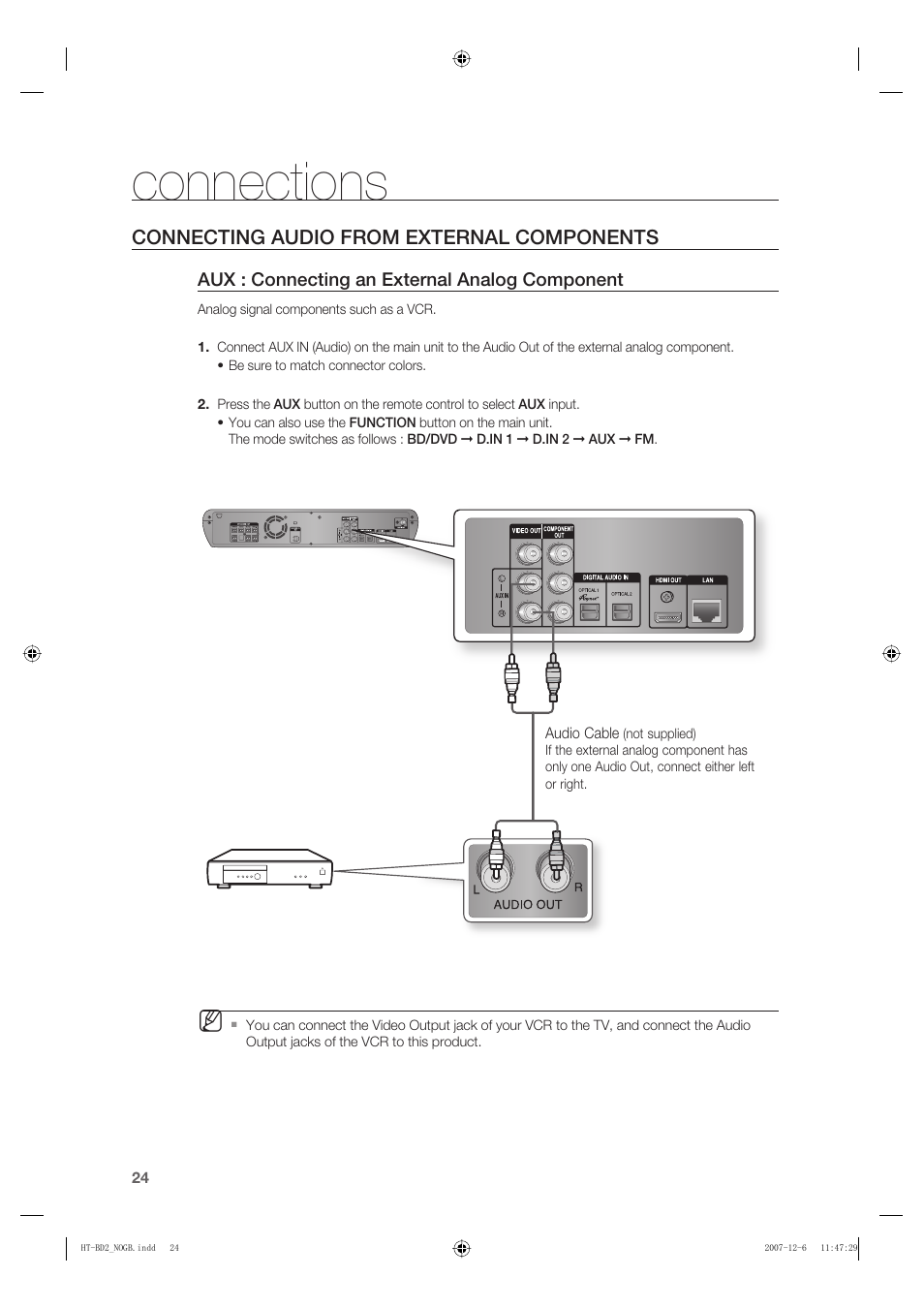 Connecting audio from external components, Connections | Samsung AH68-02019K User Manual | Page 25 / 71