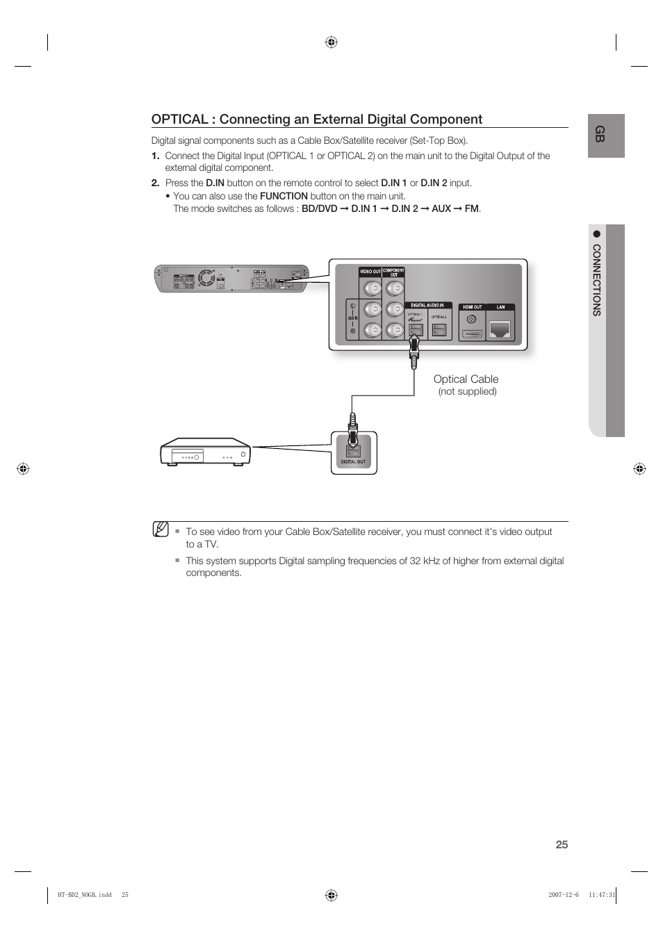 Optical : connecting an external digital component | Samsung AH68-02019K User Manual | Page 26 / 71