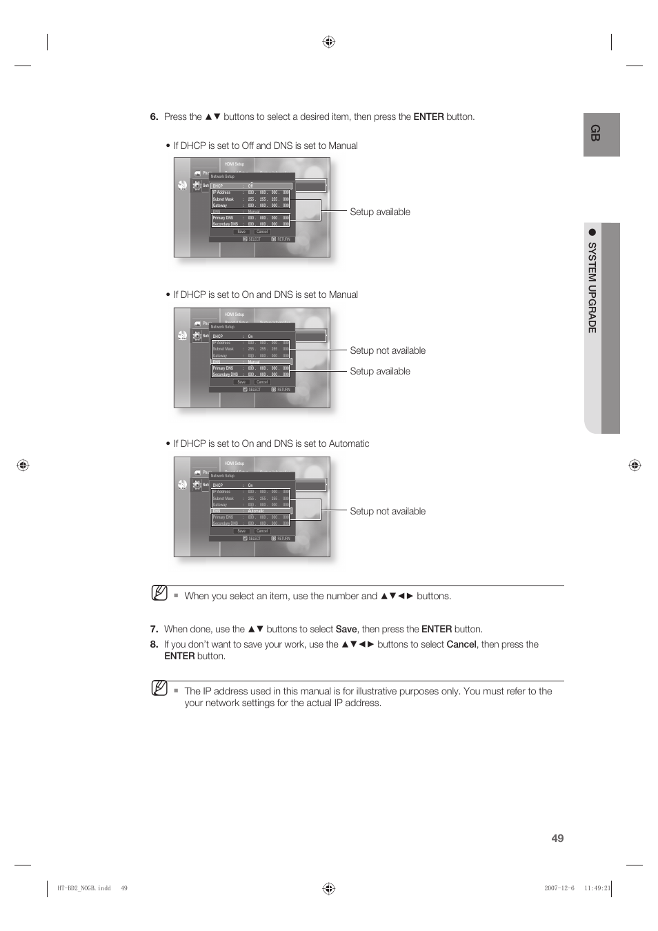 Setup not available setup available, Setup not available, Setup available | Samsung AH68-02019K User Manual | Page 50 / 71