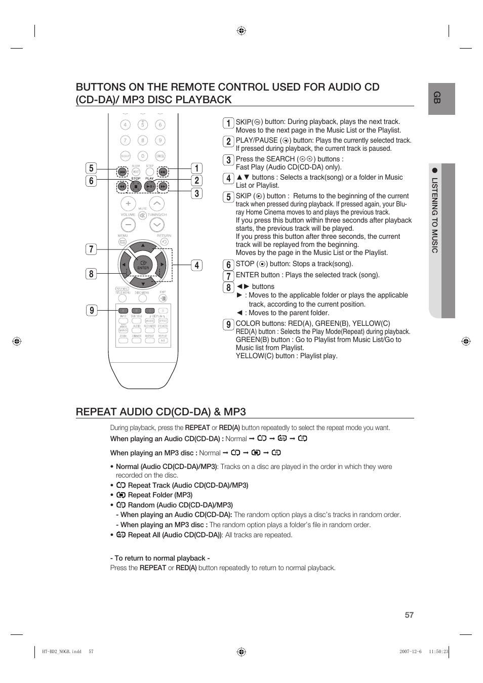 Repeat audio cd(cd-da) & mp3 | Samsung AH68-02019K User Manual | Page 58 / 71