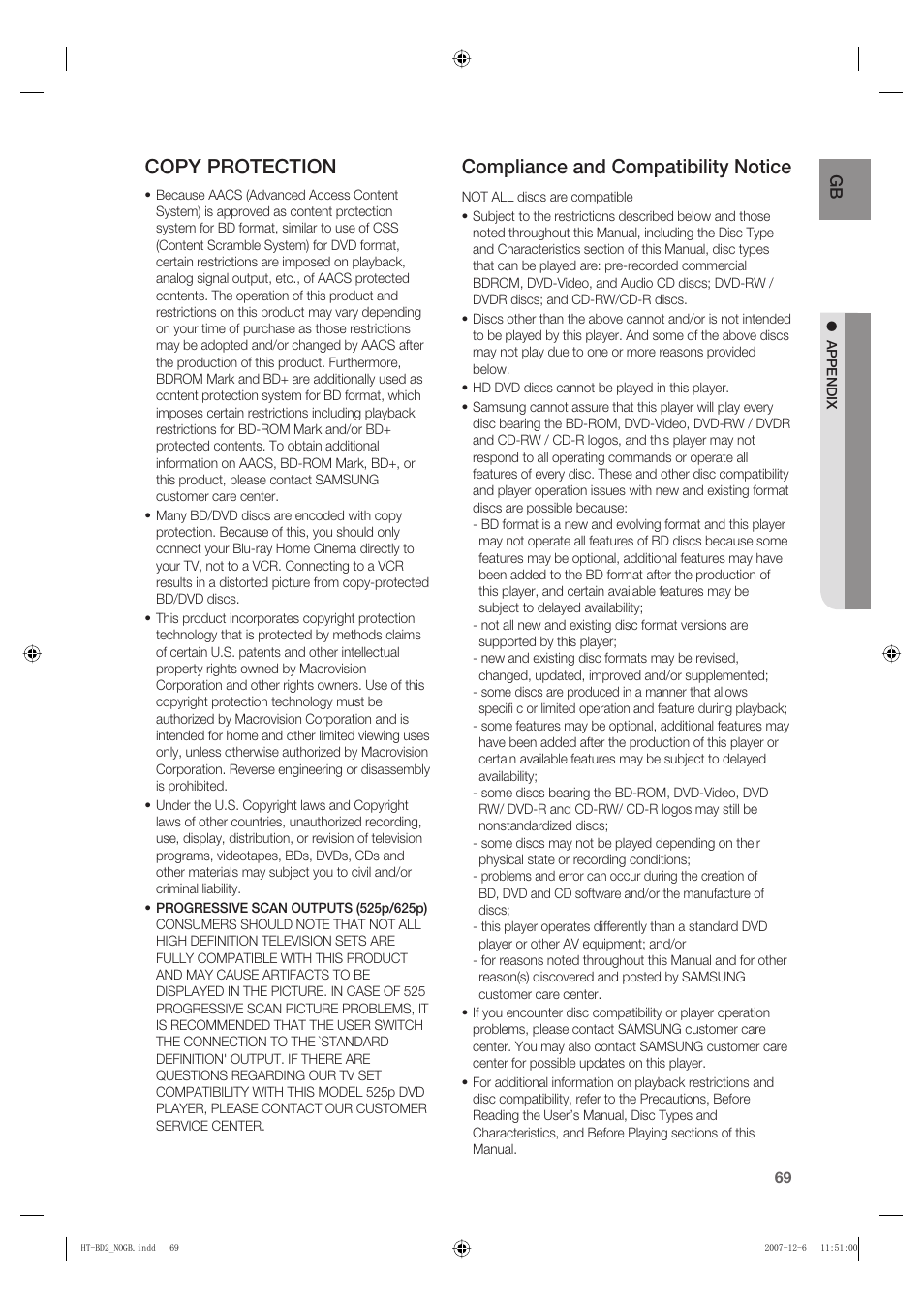 Copy protection, Compliance and compatibility notice | Samsung AH68-02019K User Manual | Page 70 / 71