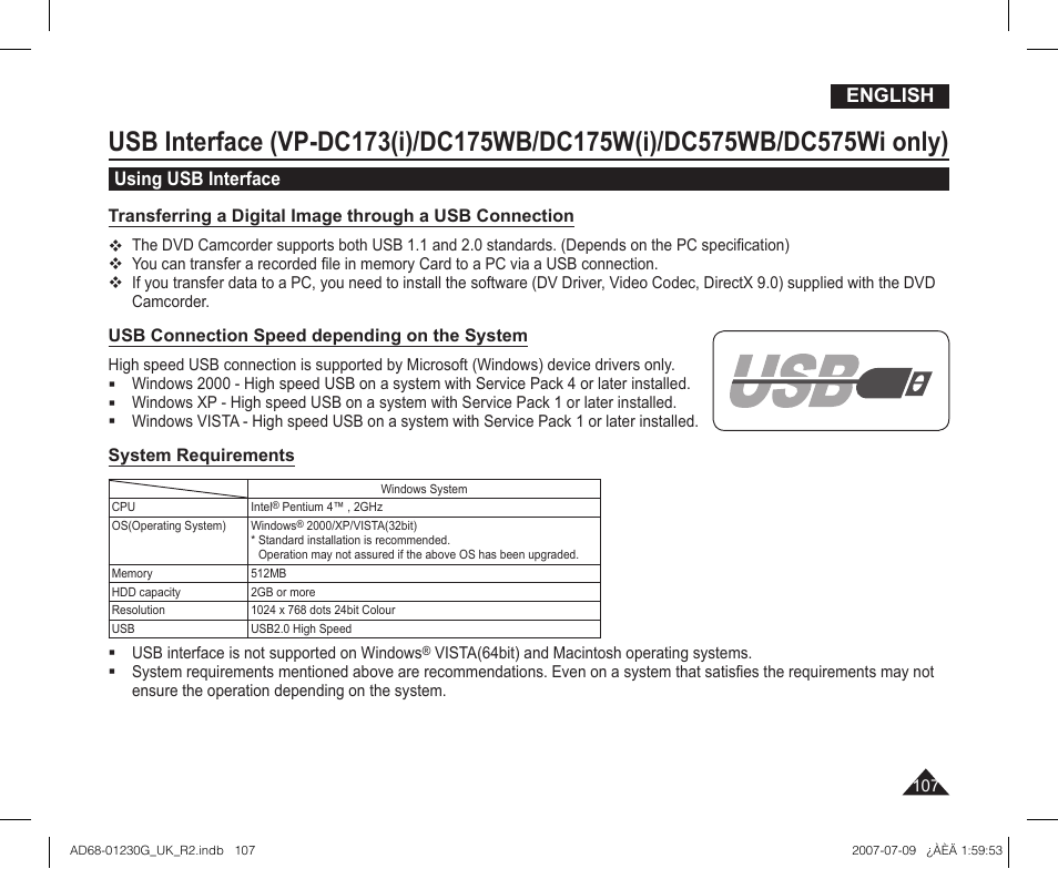 Using usb interface, English | Samsung DC575WI User Manual | Page 107 / 132