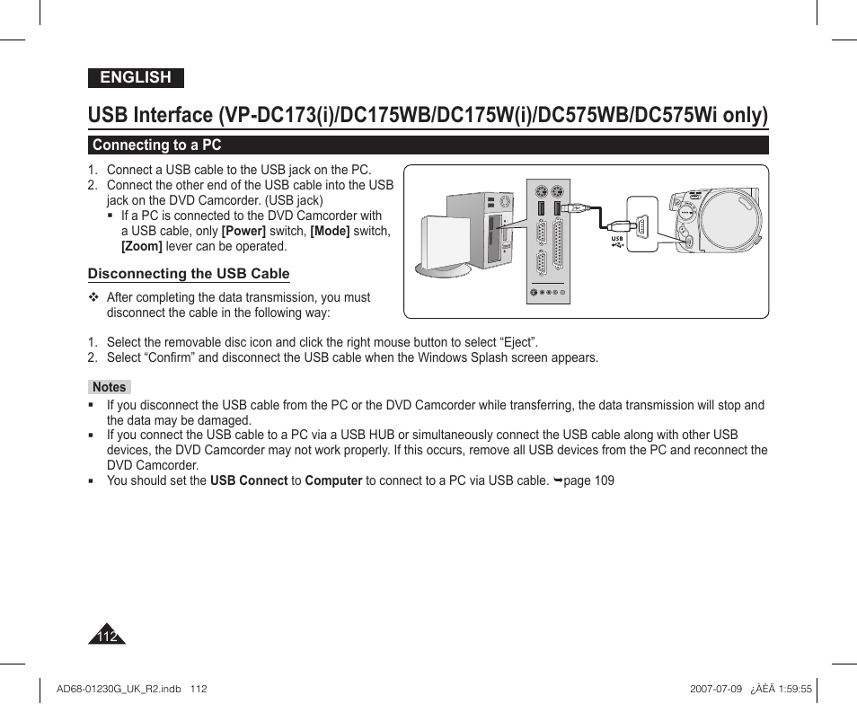 Connecting to a pc | Samsung DC575WI User Manual | Page 112 / 132