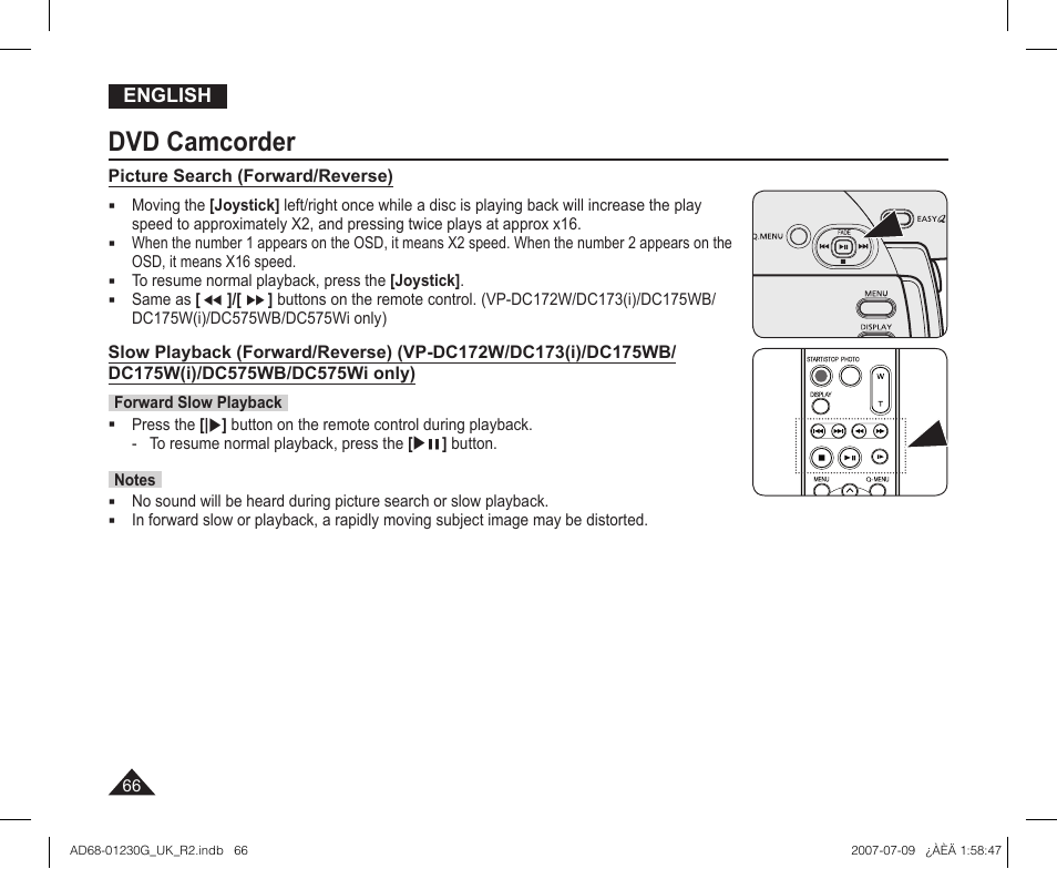 Dvd camcorder | Samsung DC575WI User Manual | Page 66 / 132