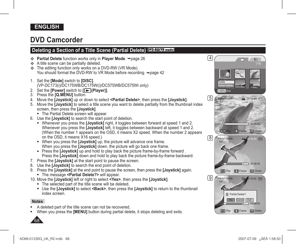 Dvd camcorder, English | Samsung DC575WI User Manual | Page 68 / 132
