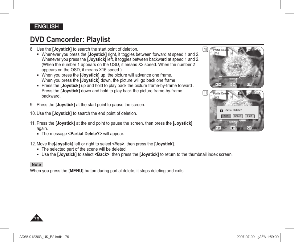 Dvd camcorder: playlist, English | Samsung DC575WI User Manual | Page 76 / 132